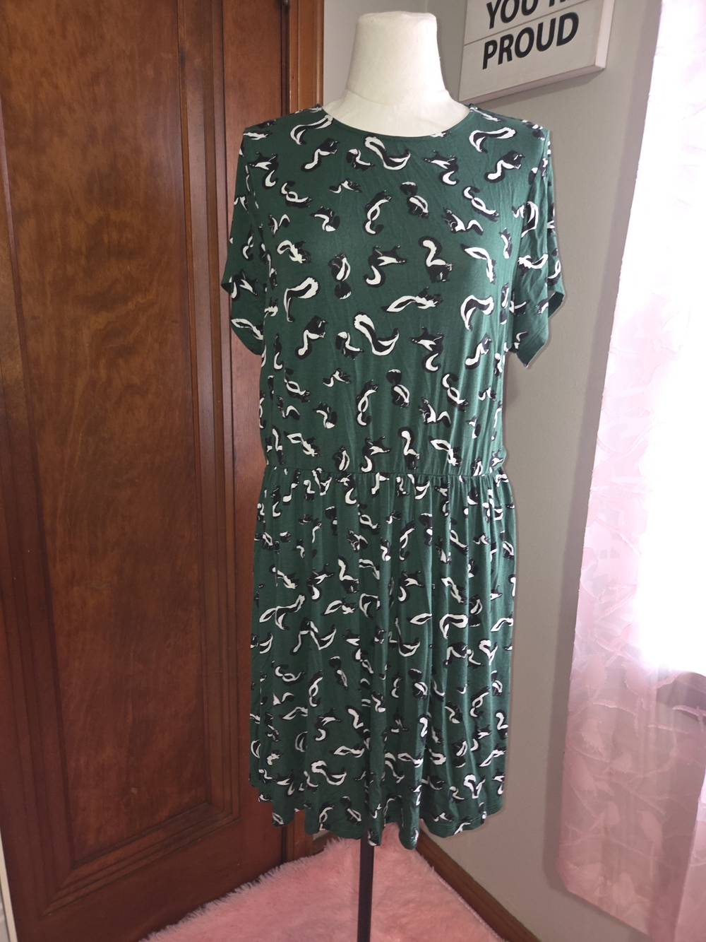 Modcloth Emerald Green Short Sleeve Printed Fit-and-Flare Dress